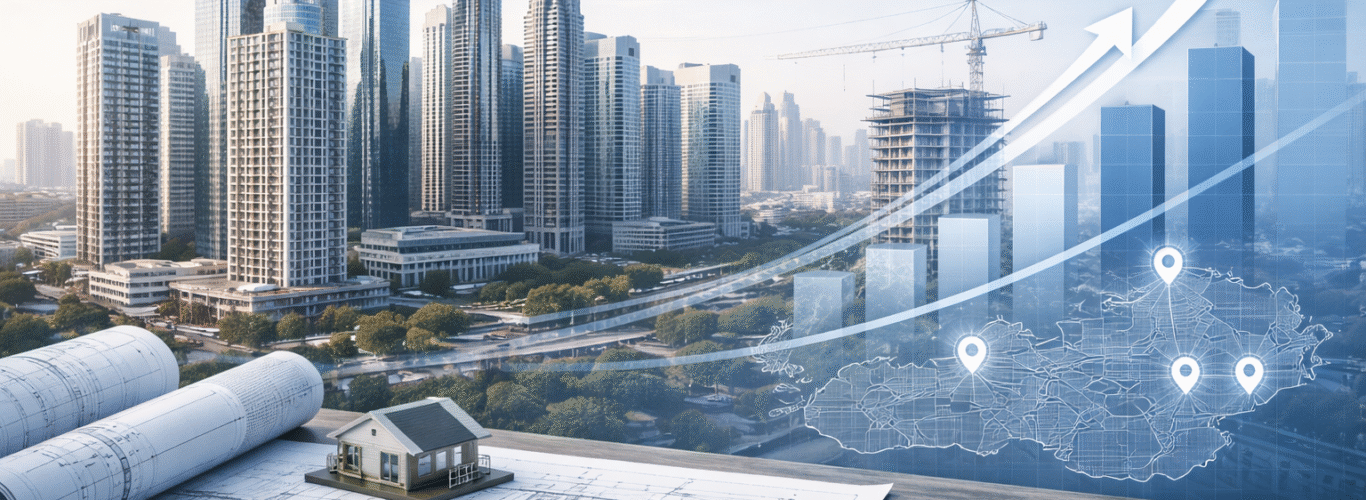 Gurgaon skyline showing modern residential towers and commercial buildings representing real estate investment opportunities in 2026